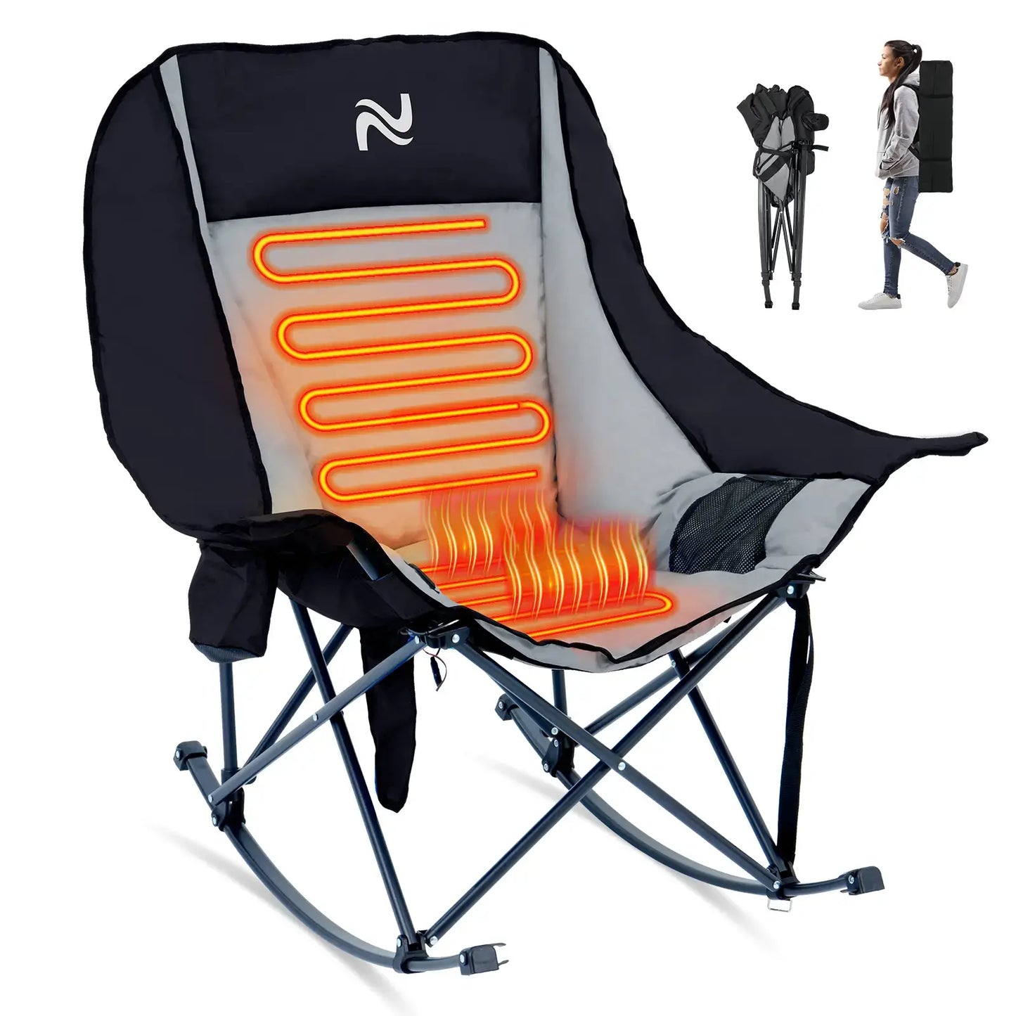 π₯ XXL Oversized Rocking Camping Chair β Fully Padded Folding Outdoor Recliner with Side Pocket, Heavy-Duty Comfort Chair for Camping, Patio & Backyard, Supports Up to 400 lbs