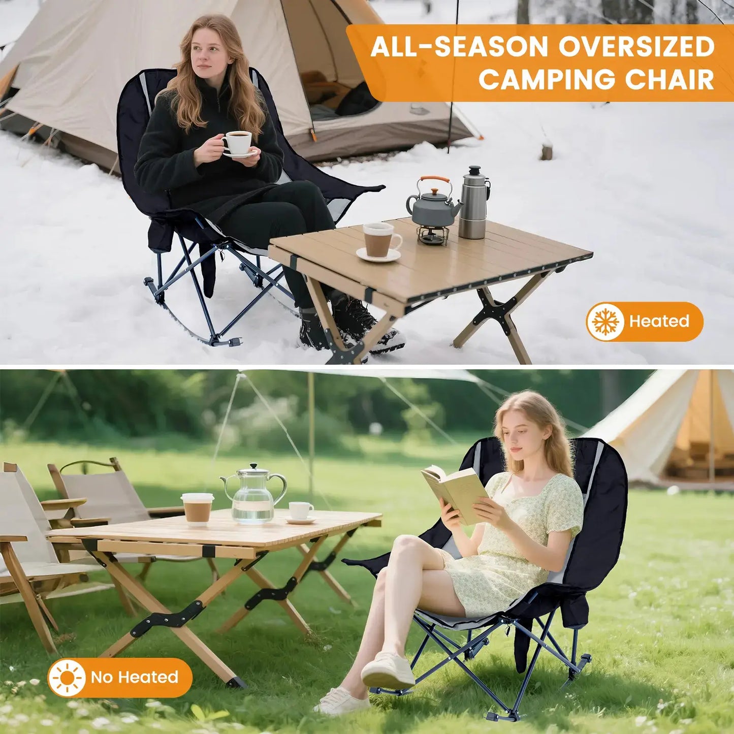🔥 XXL Oversized Rocking Camping Chair – Fully Padded Folding Outdoor Recliner with Side Pocket, Heavy-Duty Comfort Chair for Camping, Patio & Backyard, Supports Up to 400 lbs