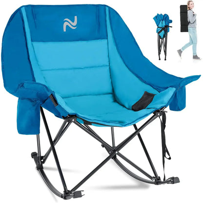🔥 XXL Oversized Rocking Camping Chair – Fully Padded Folding Outdoor Recliner with Side Pocket, Heavy-Duty Comfort Chair for Camping, Patio & Backyard, Supports Up to 400 lbs