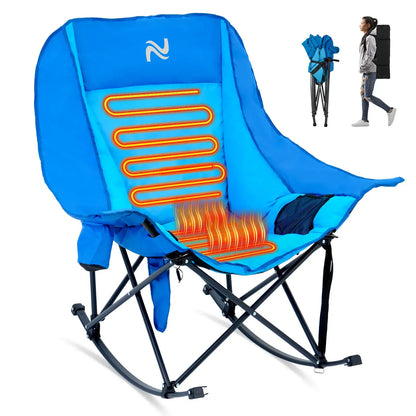 🔥 XXL Oversized Rocking Camping Chair – Fully Padded Folding Outdoor Recliner with Side Pocket, Heavy-Duty Comfort Chair for Camping, Patio & Backyard, Supports Up to 400 lbs