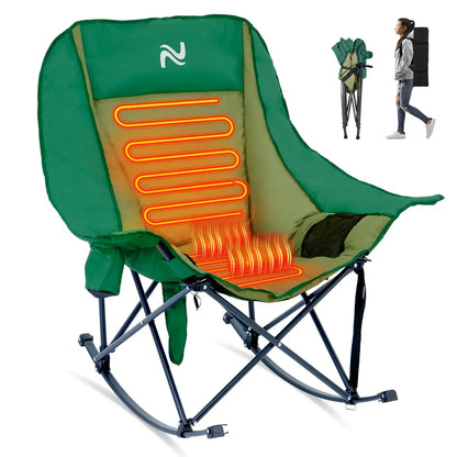 🔥 XXL Oversized Rocking Camping Chair – Fully Padded Folding Outdoor Recliner with Side Pocket, Heavy-Duty Comfort Chair for Camping, Patio & Backyard, Supports Up to 400 lbs
