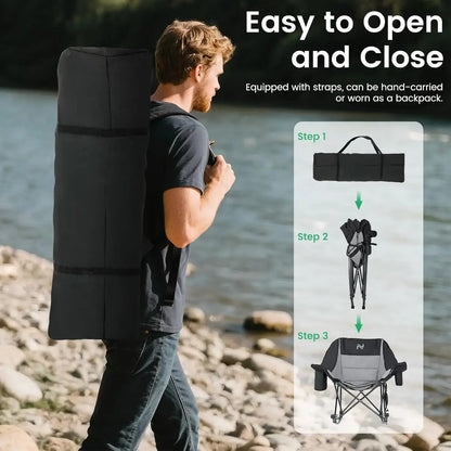 🔥 XXL Oversized Rocking Camping Chair – Fully Padded Folding Outdoor Recliner with Side Pocket, Heavy-Duty Comfort Chair for Camping, Patio & Backyard, Supports Up to 400 lbs
